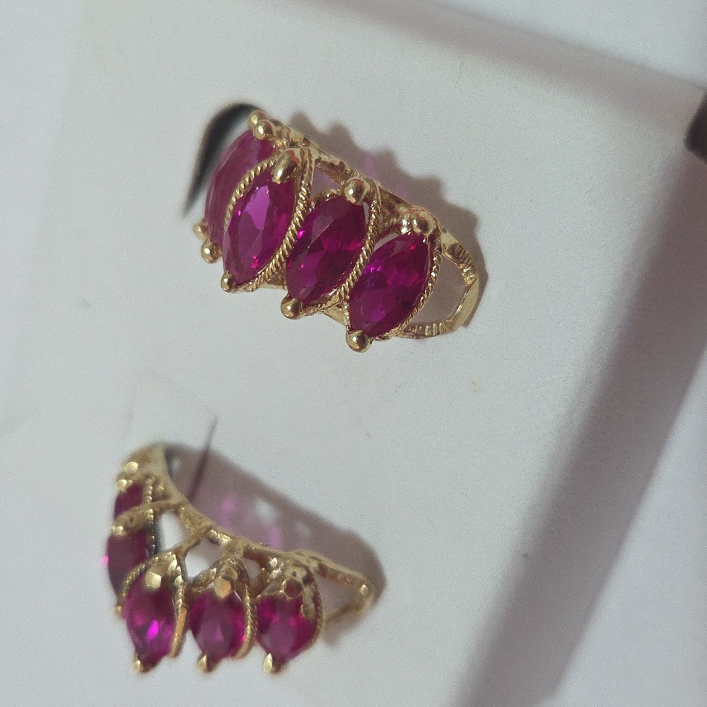 Solid 14k Gold Ruby Red Marquise Stud Earrings - image 3
